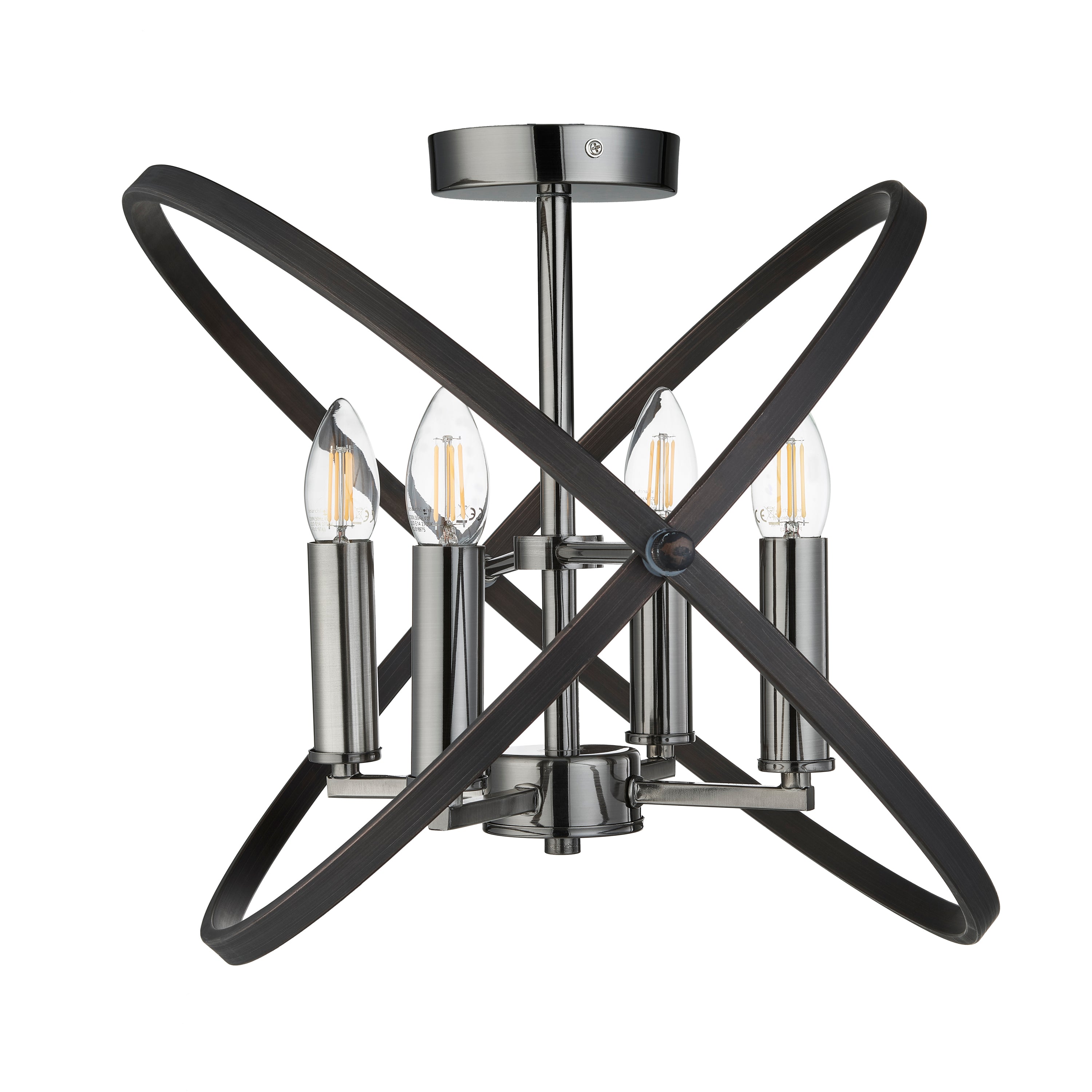 Searchlight Harding 4 Light Semi-Flush Ceiling Light - Pewter