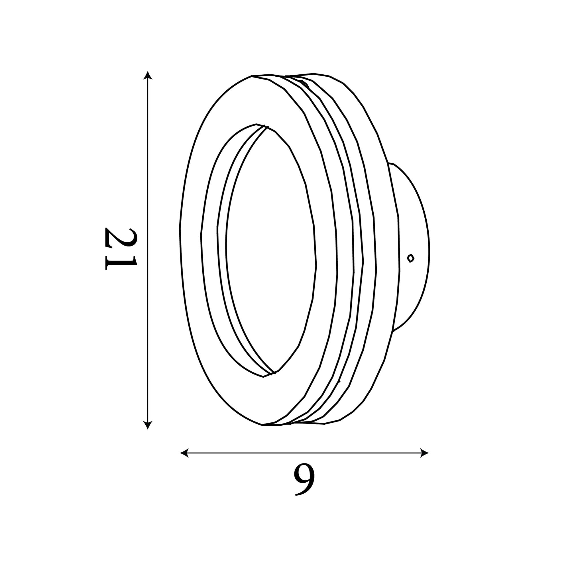 Technical line drawing of the Searchlight Hyde LED outdoor wall light showing a height of 21cm and a depth of 9cm from the wall