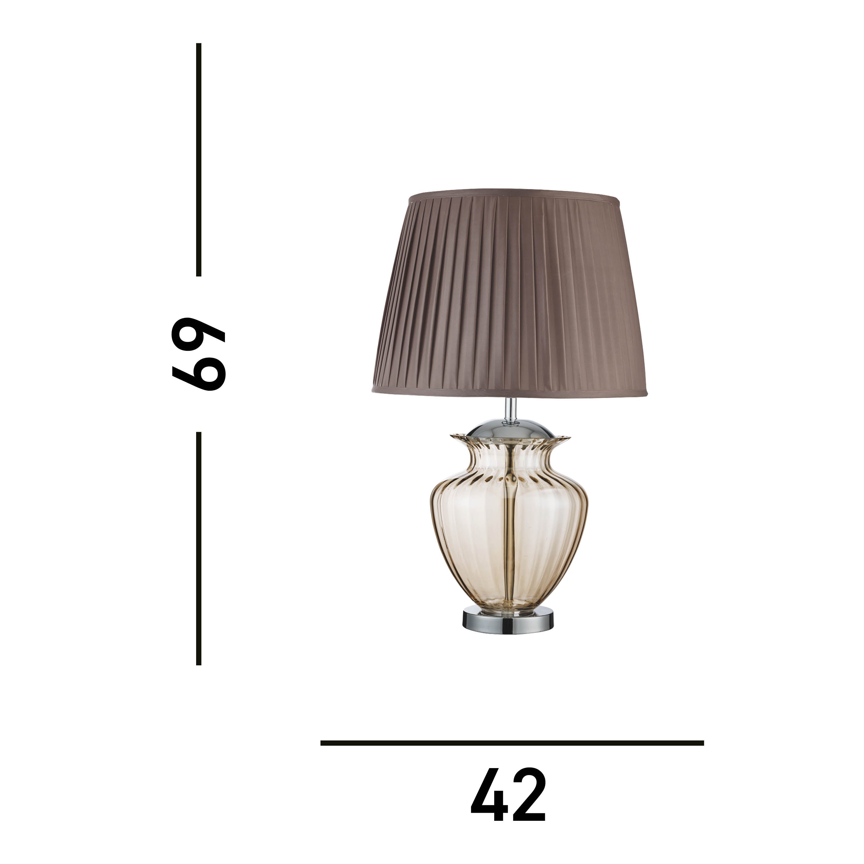 Searchlight Edgar Table Lamp - Chrome, Amber Glass & Brown Shade