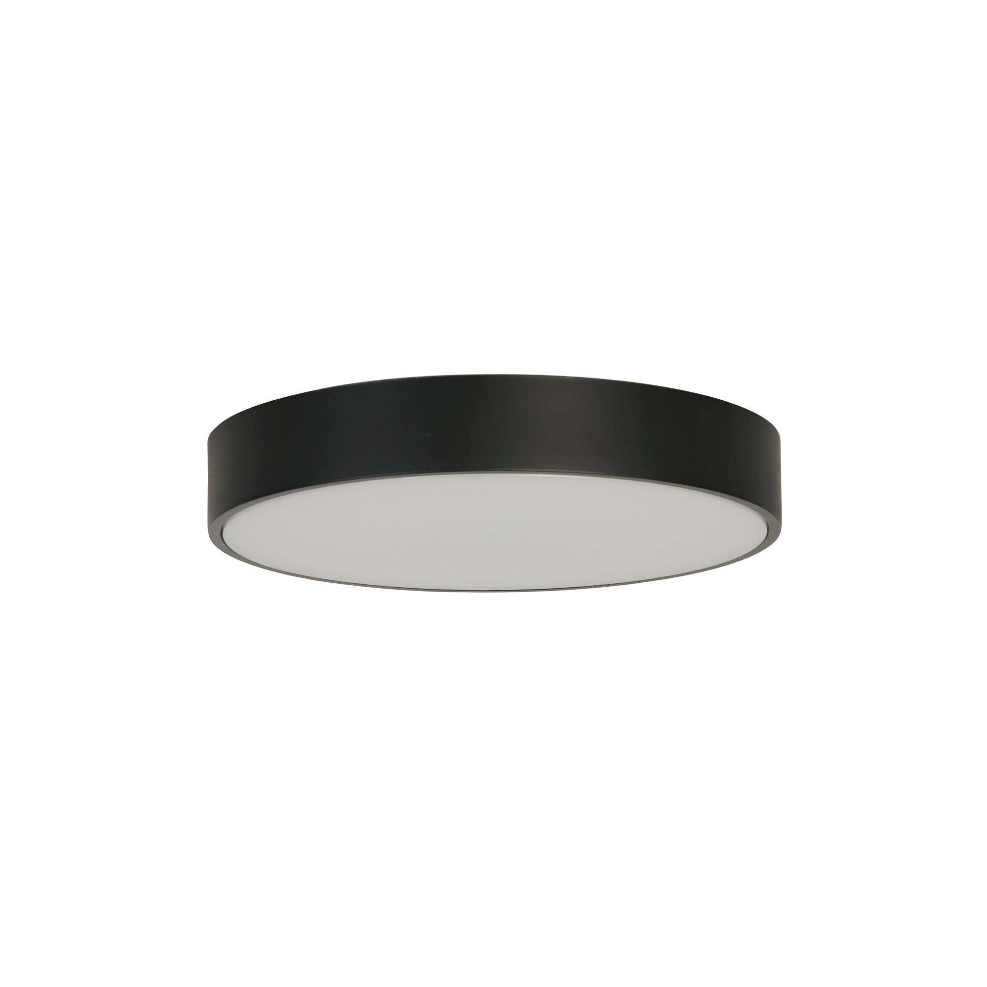 Searchlight Palma LED flush ceiling light in black, alternate angle showing the white diffuser