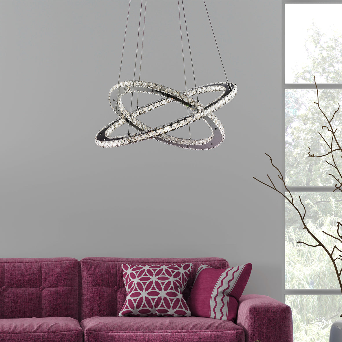 Searchlight Canarvan 2 Light LED Ring Ceiling Pendant - Chrome & Clear Glass
