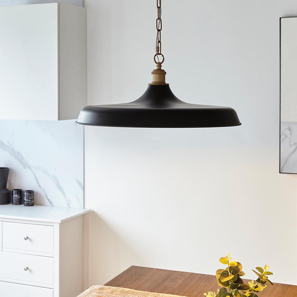 Utopia Vogue Mid Century Single Pendant Light - Matt Black & Satin Gold