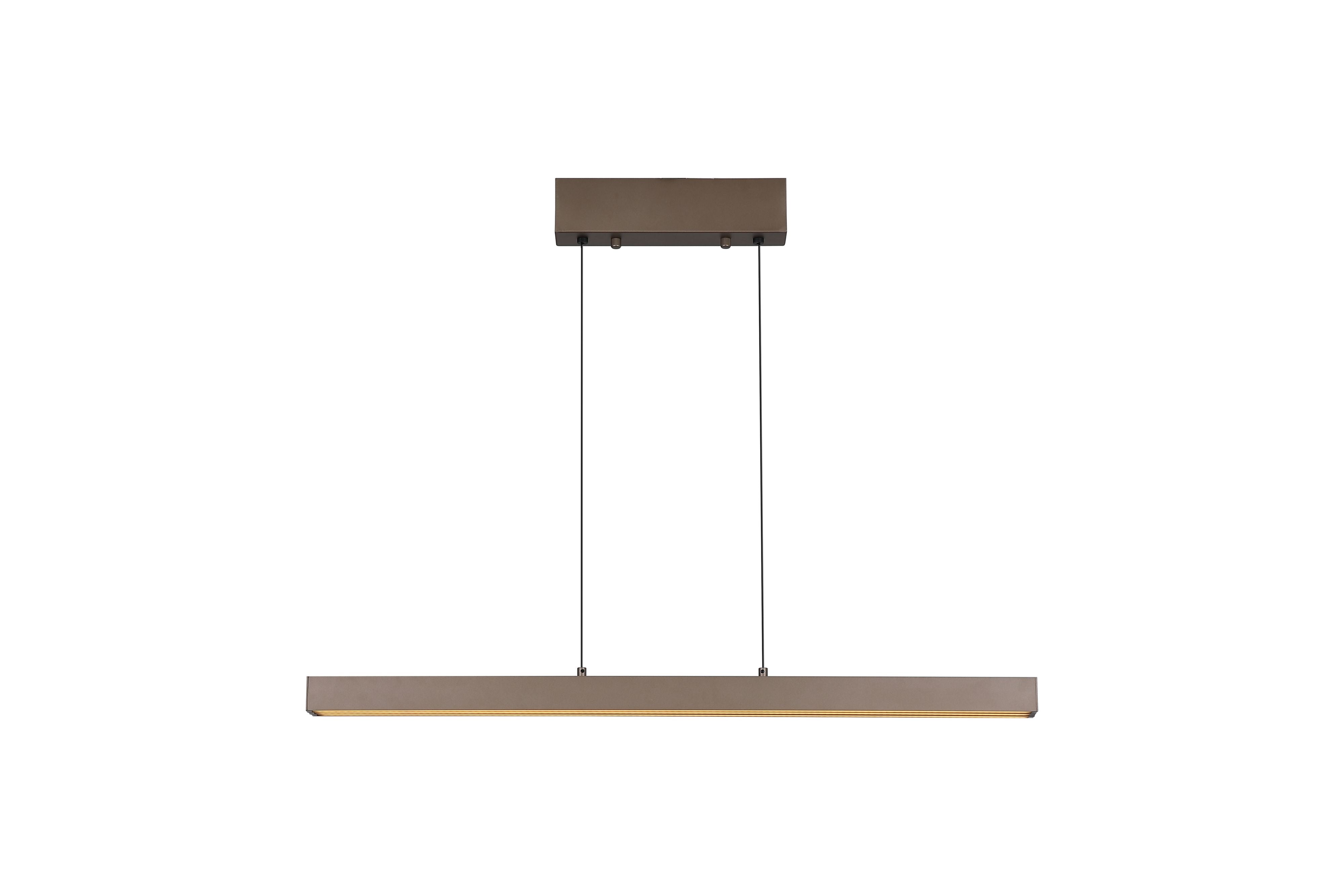 Searchlight Linear LED pendant in latte aluminium, front view of the three sliding panels fully extended