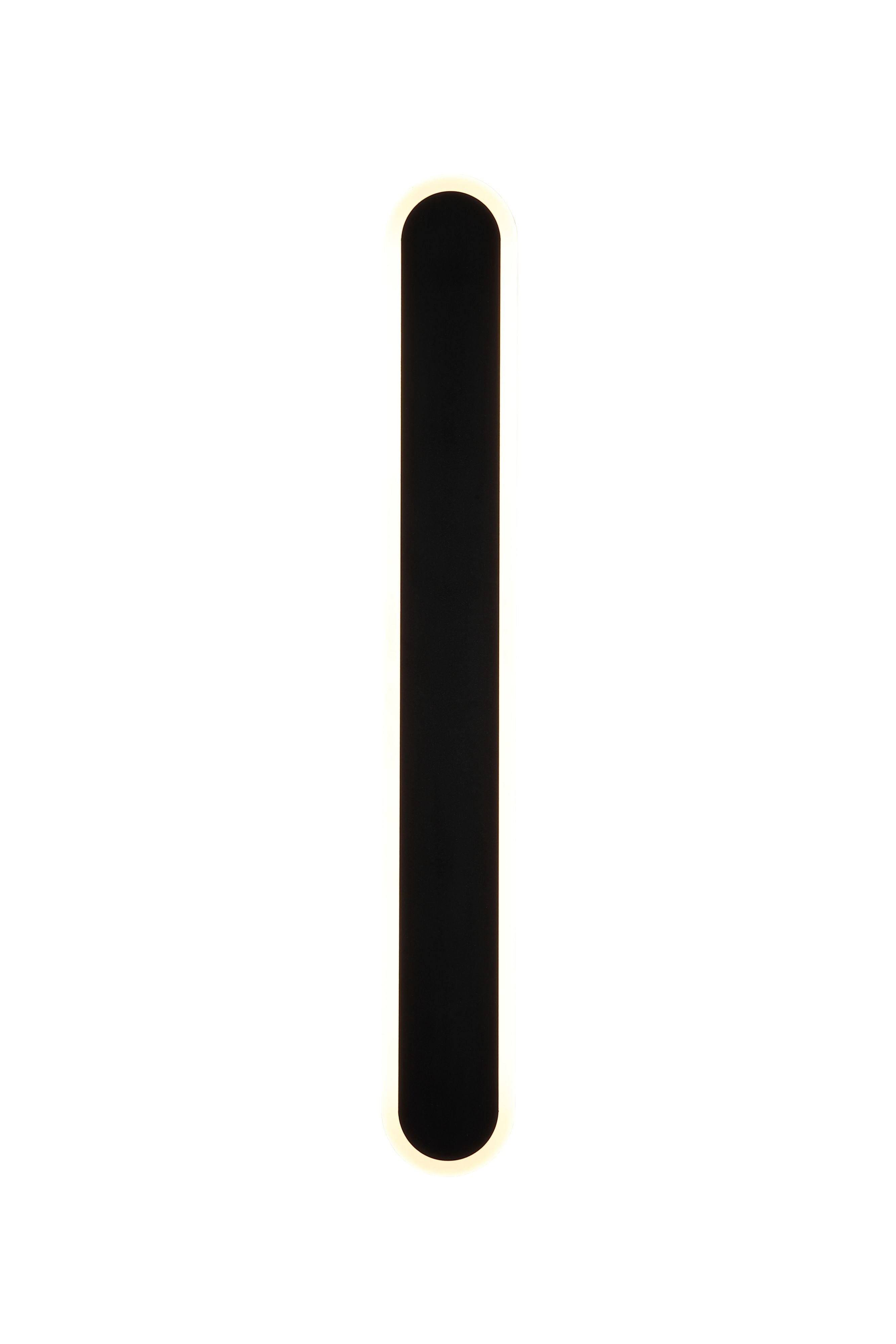 Searchlight Bordo 600mm black LED outdoor wall light, illuminated, straight on studio shot showing the rounded oval profile