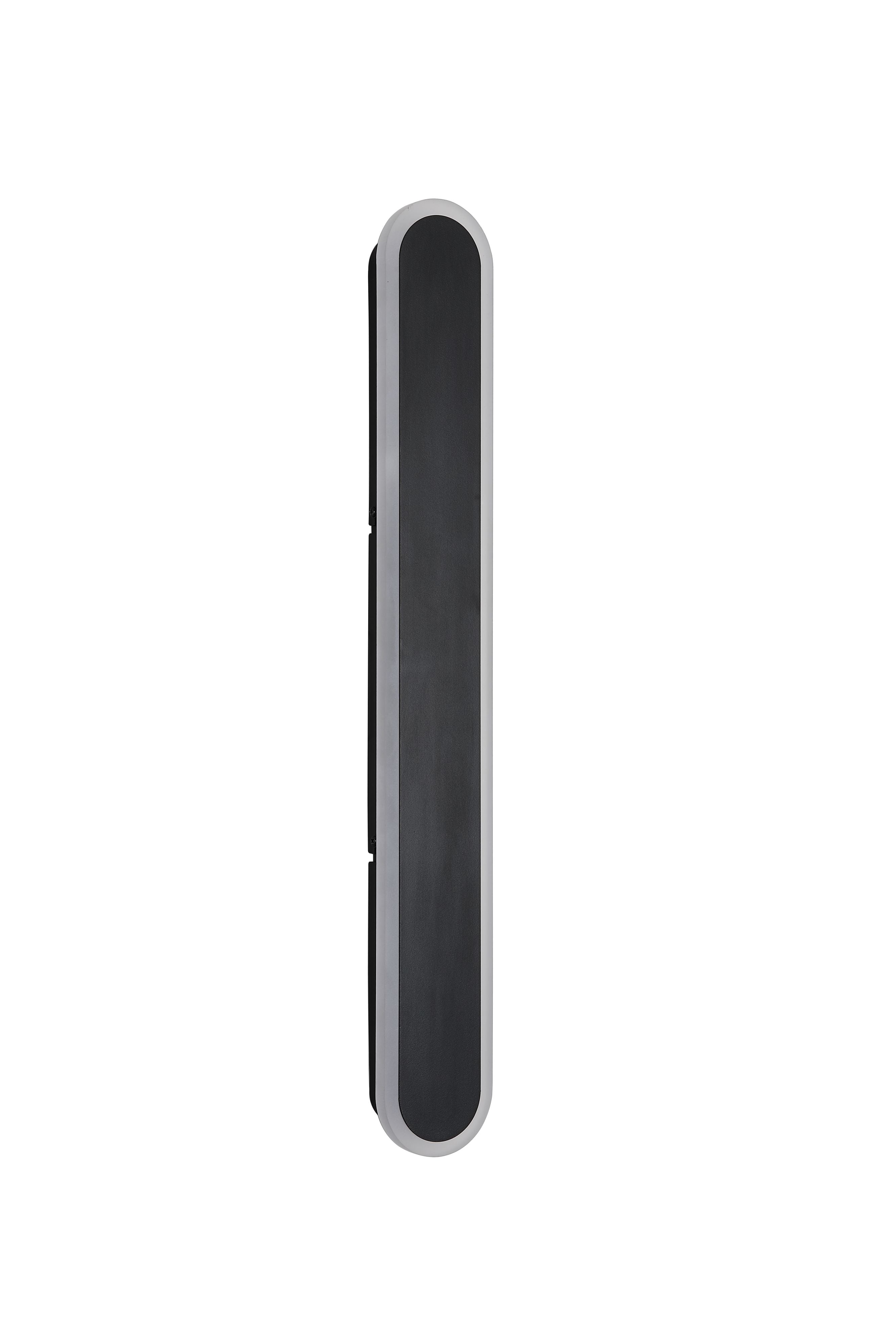 Angled studio shot of the Bordo 600mm wall light, unlit, showing the side profile depth and fixing screws