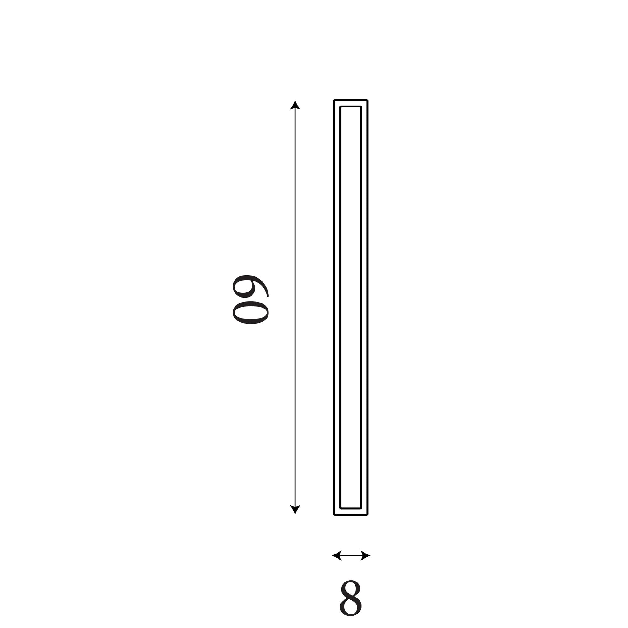 Line drawing showing the dimensions of the Bordo II Square 600mm wall light, 60cm high by 8cm wide
