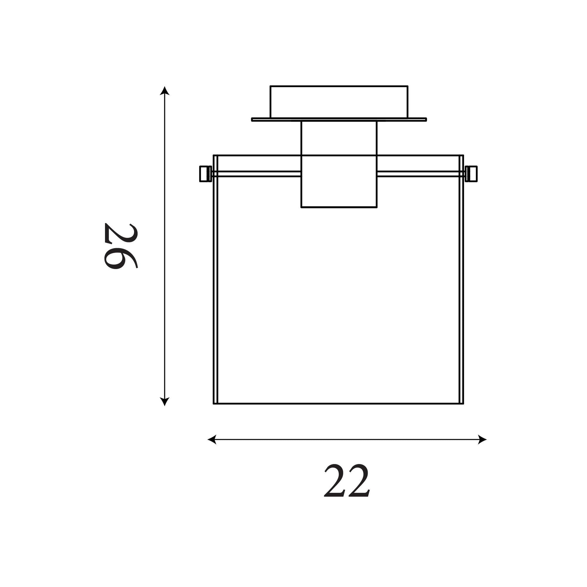 Technical line drawing of the Searchlight Sweden 1 Light Flush showing dimensions of 26cm height and 22cm width