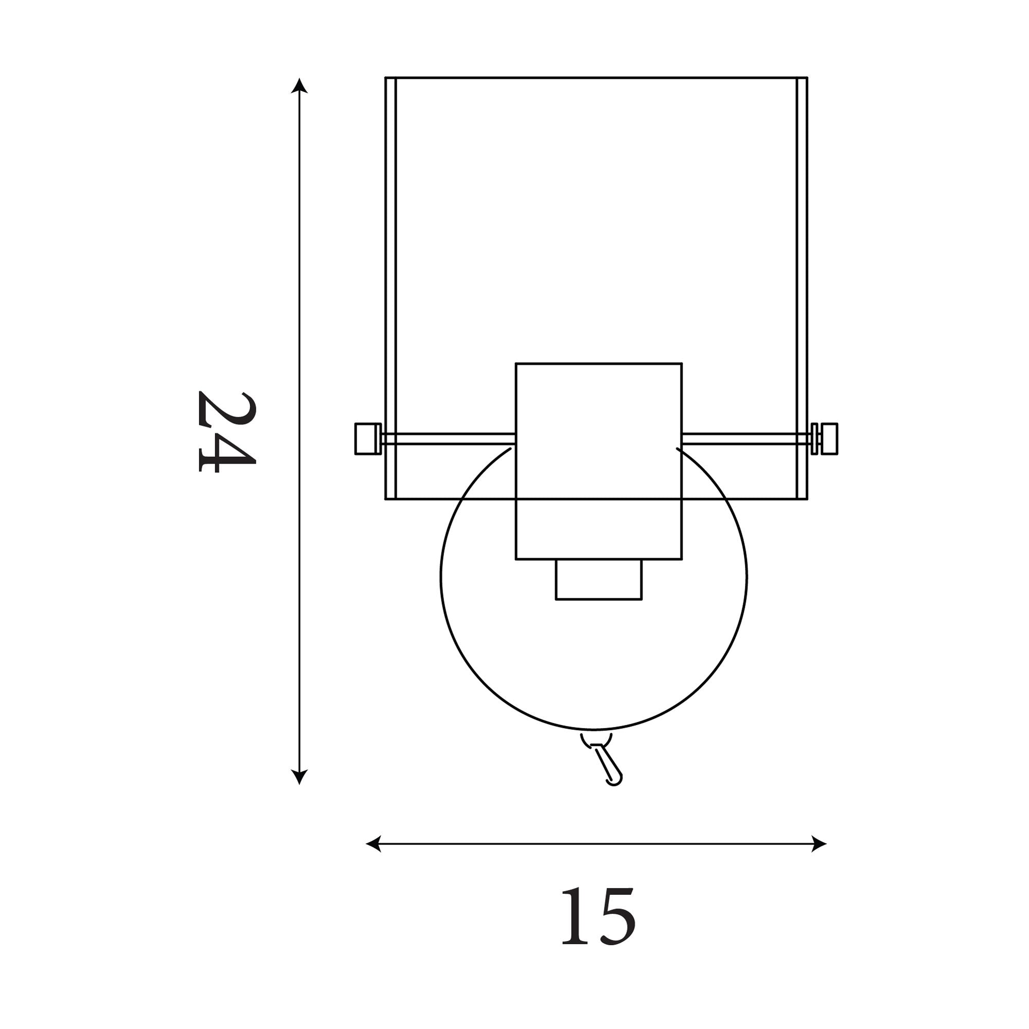 Technical line drawing of the Searchlight Sweden wall light showing 24cm height and 15cm width