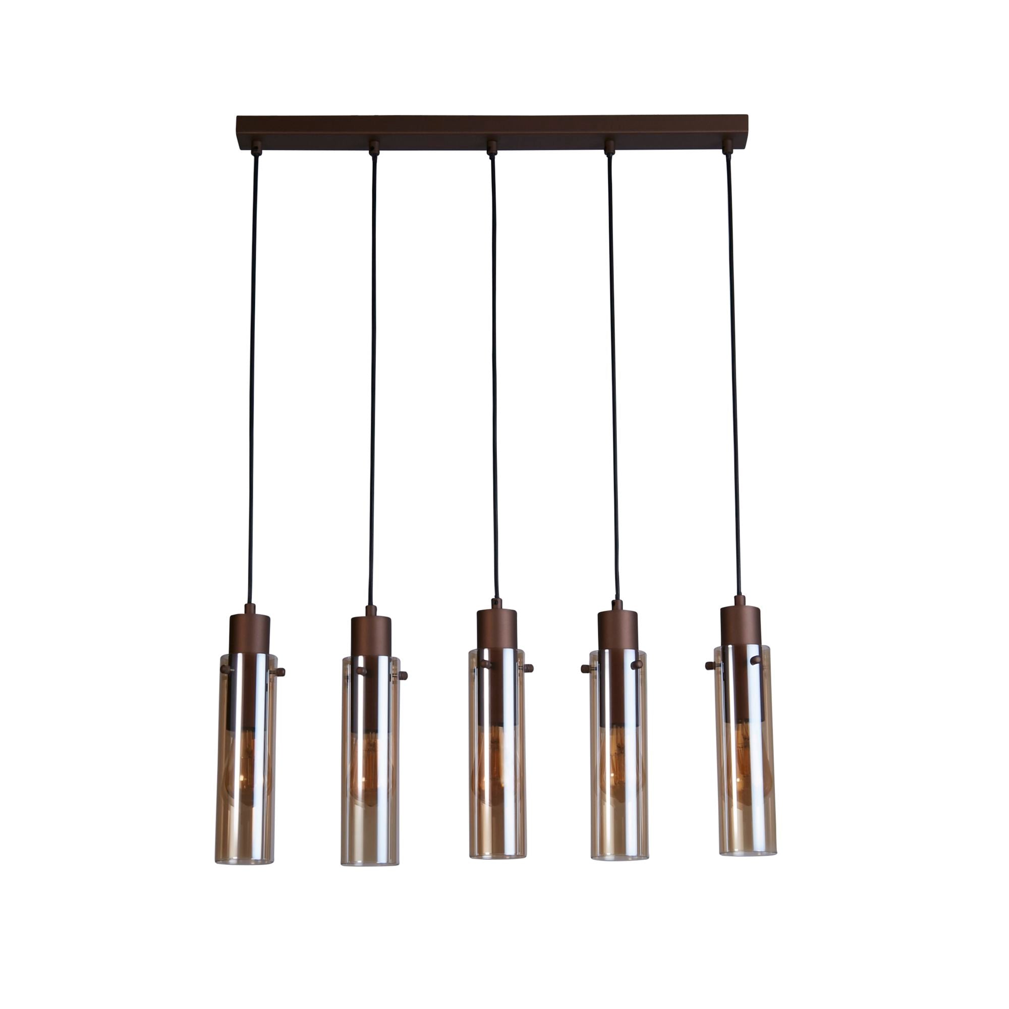 Searchlight Sweden II 5 Light Bar Pendant in mocha metal with amber glass tube shades - view 2