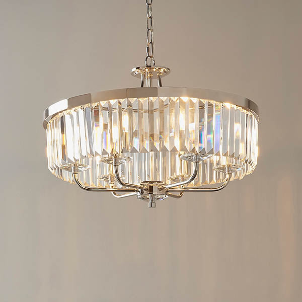 Utopia Martini 6 Light Pendant Chandelier - Bright Nickel And Clear Glass - 55cm Diameter