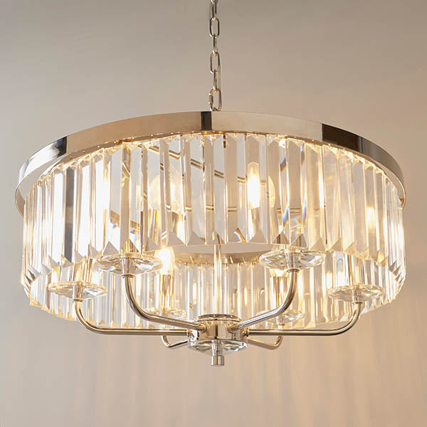 Utopia Martini 6 Light Pendant Chandelier - Bright Nickel And Clear Glass - 55cm Diameter