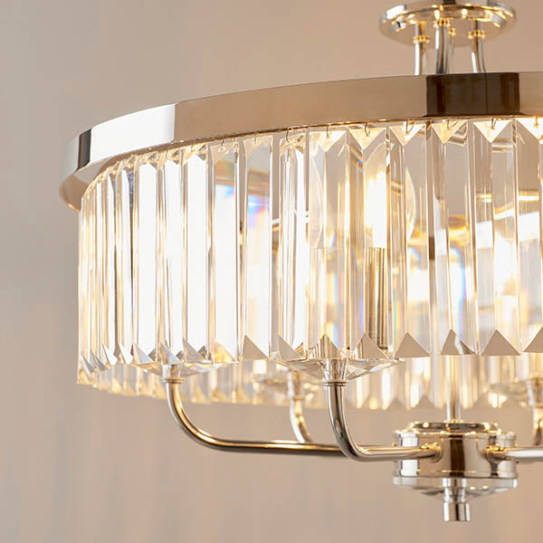 Utopia Martini 6 Light Pendant Chandelier - Bright Nickel And Clear Glass - 55cm Diameter