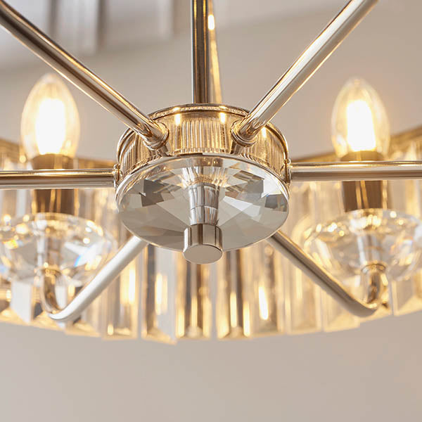 Utopia Martini 6 Light Pendant Chandelier - Bright Nickel And Clear Glass - 55cm Diameter