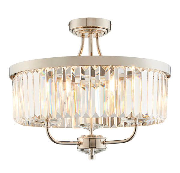 Utopia Martini 3 Light Semi Flush Fitting - Bright Nickel And Clear Glass - 45cm Diameter