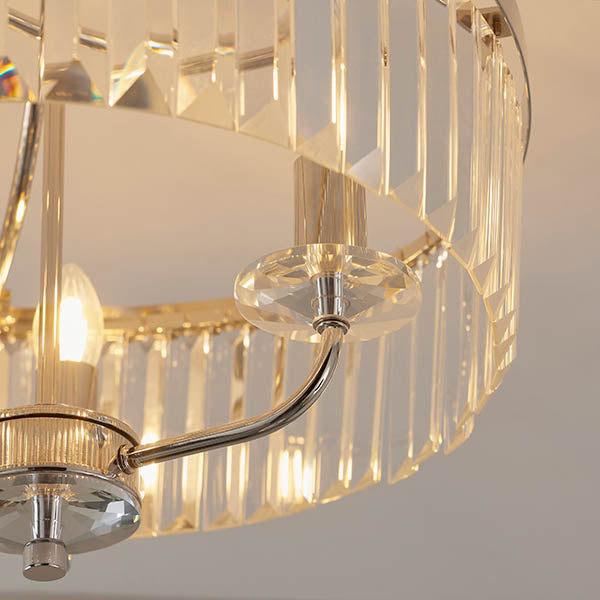 Utopia Martini 3 Light Semi Flush Fitting - Bright Nickel And Clear Glass - 45cm Diameter