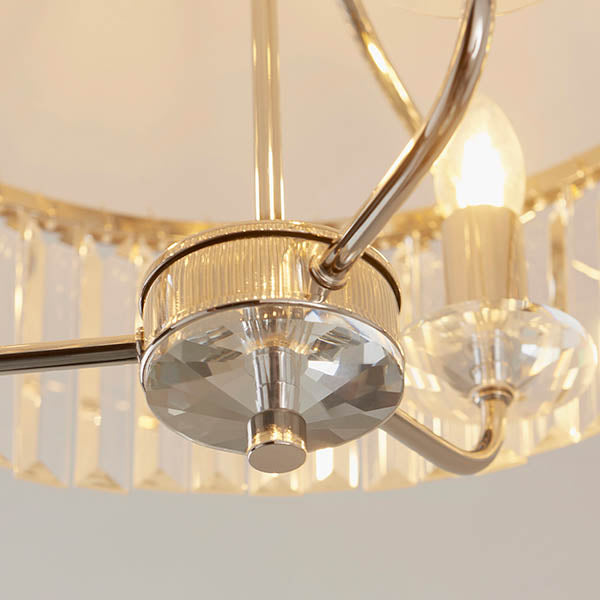 Utopia Martini 3 Light Semi Flush Fitting - Bright Nickel And Clear Glass - 45cm Diameter
