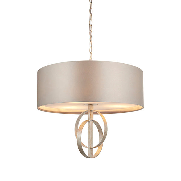 Utopia Interlink 3 Light Pendant - Antique Silver Leaf With Mink Shade - 60cm Diameter