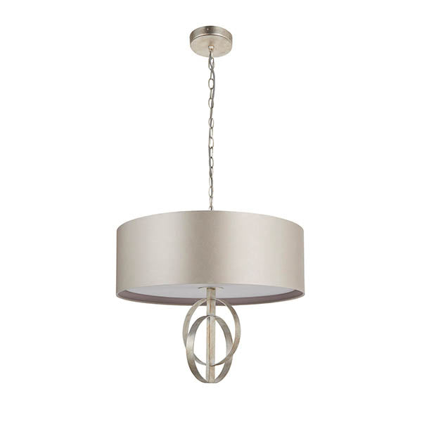Utopia Interlink 3 Light Pendant - Antique Silver Leaf With Mink Shade - 60cm Diameter