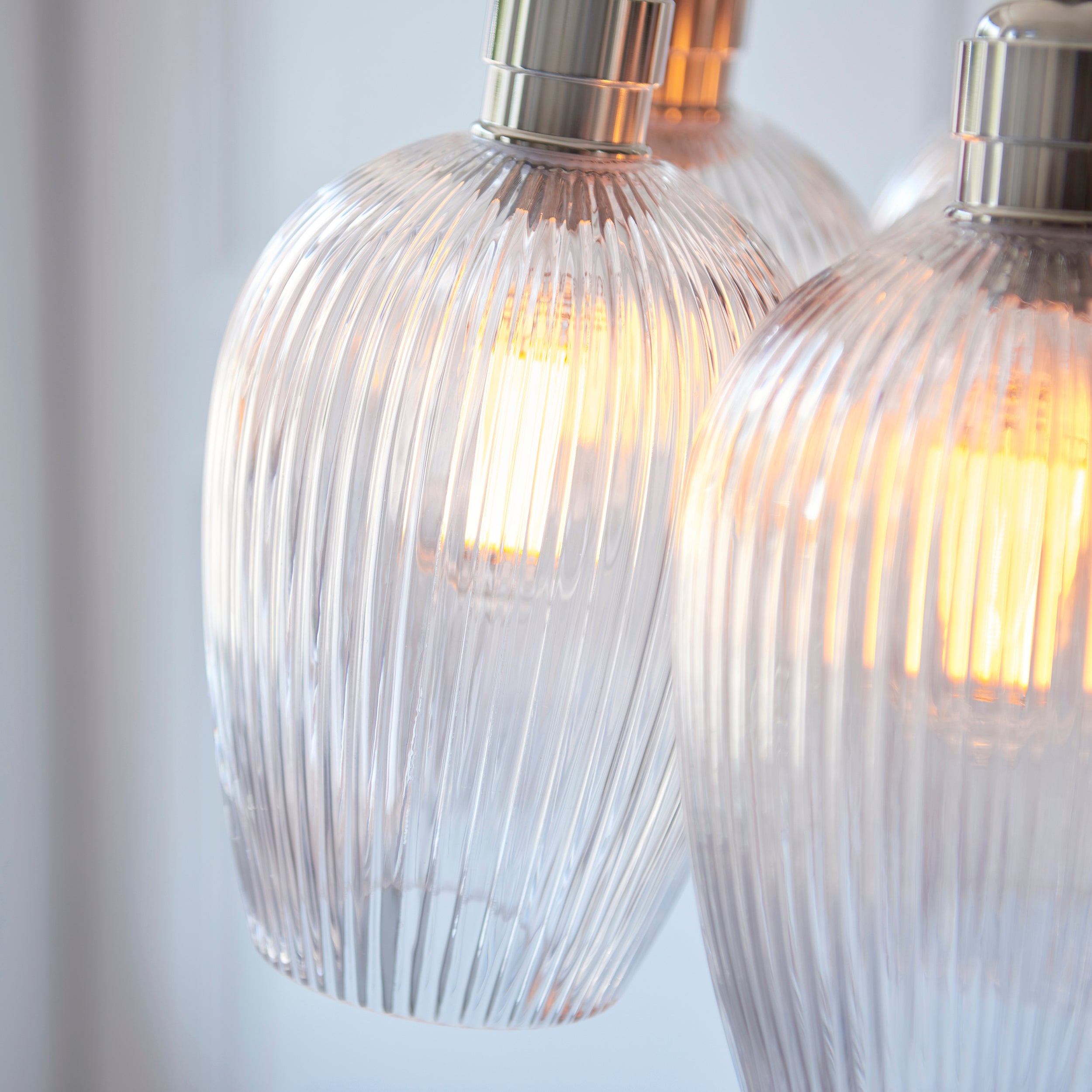 Utopia Finesse 7 Light Cluster Ceiling Pendant - Bright Nickel & Clear Ribbed Glass