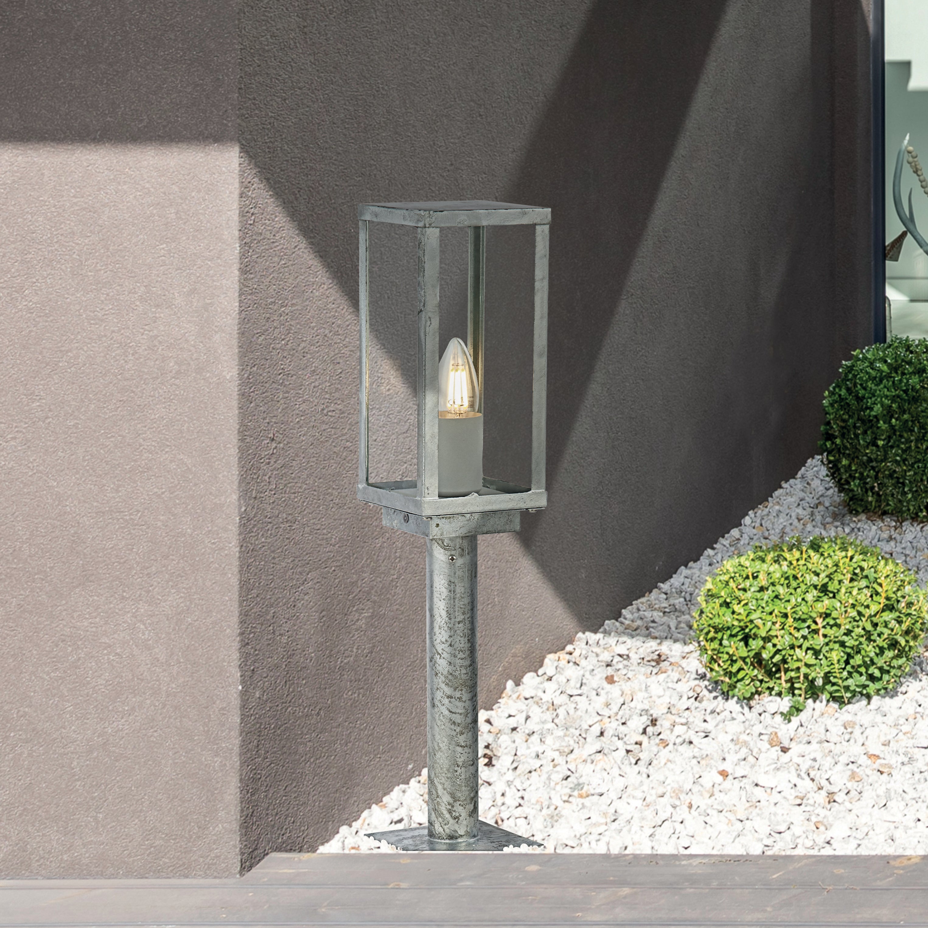 Searchlight Byron II 500mm Outdoor IP44 Post - Silver & Clear Glass
