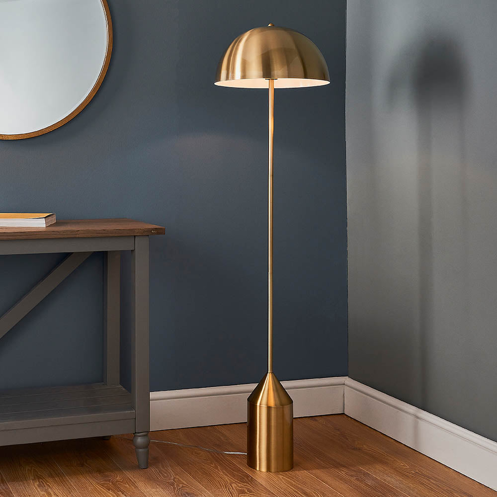 Endon Nova Single Light Floor Lamp - Antique Brass Plate & Gloss White