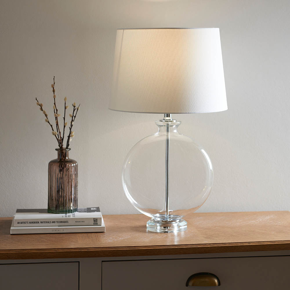 Endon Gideon Single Light Table Lamp - Clear Glass & Nickel Plate