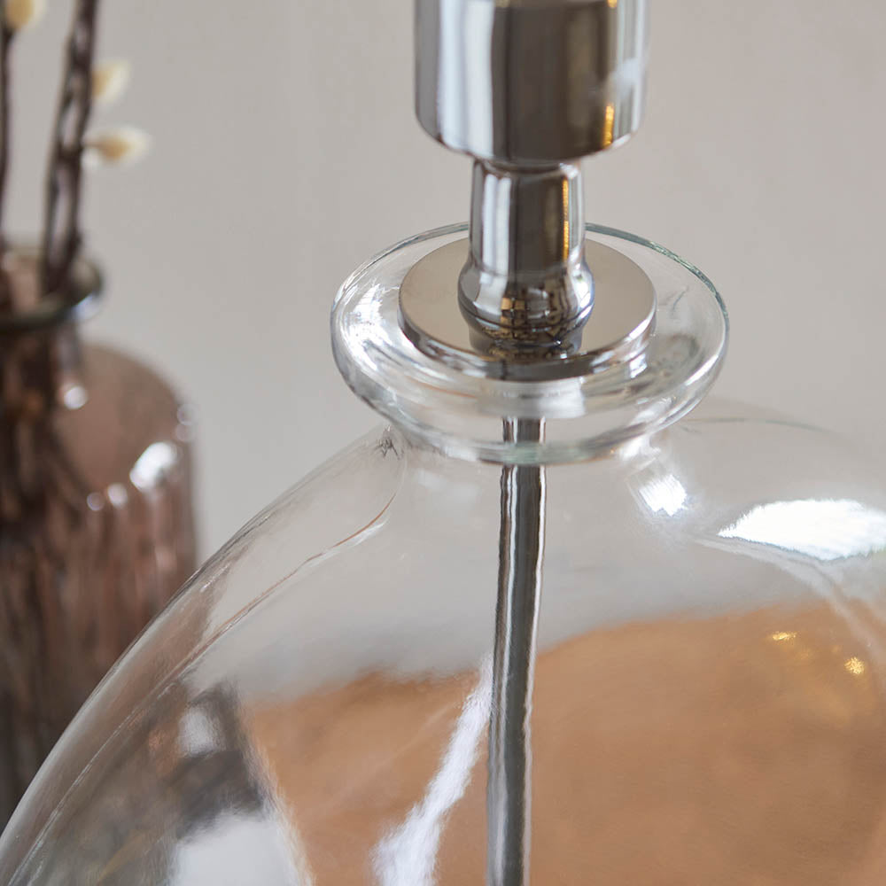Endon Gideon Single Light Table Lamp - Clear Glass & Nickel Plate