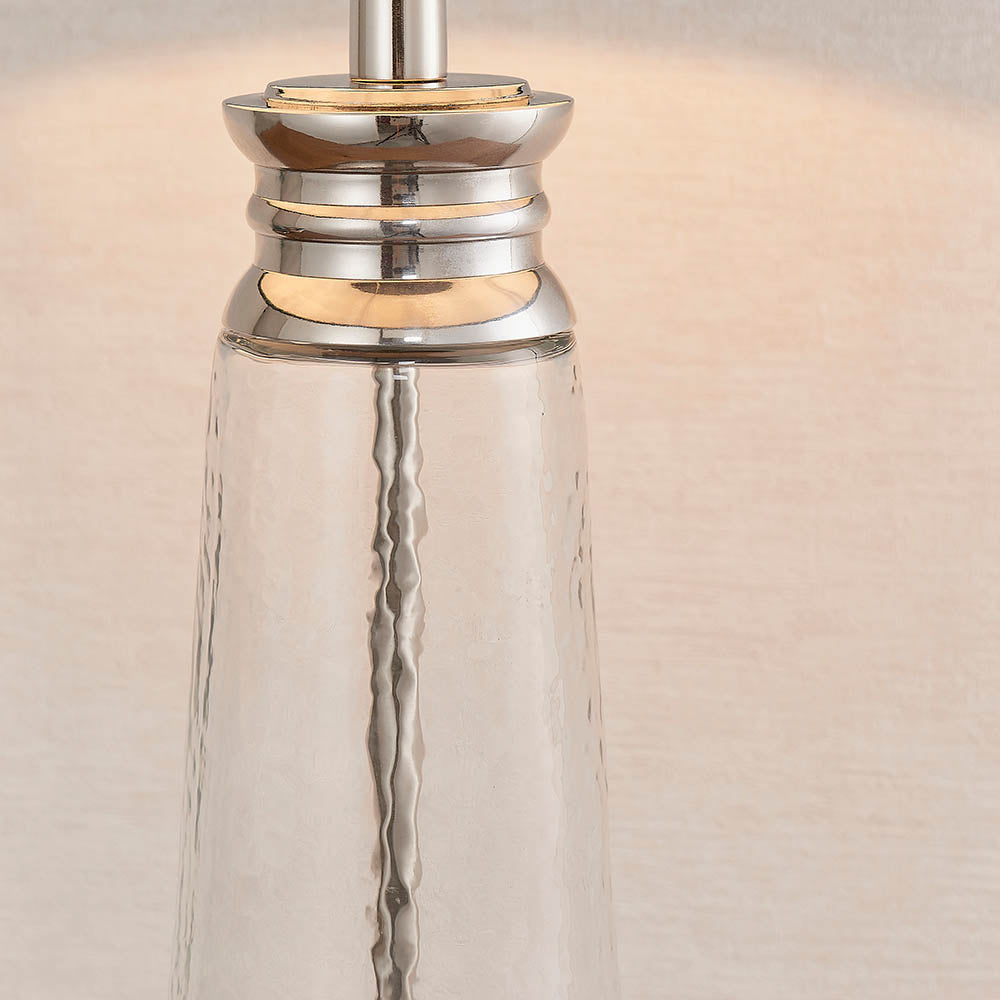 Endon Winslet Single Light Table Lamp - Clear Hammered Glass & Teal Velvet