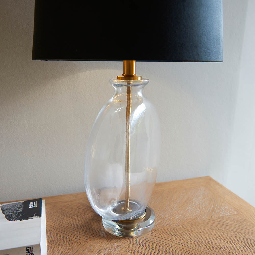 Endon Gideon Single Light Table Lamp - Clear Glass & Antique Brass Plate