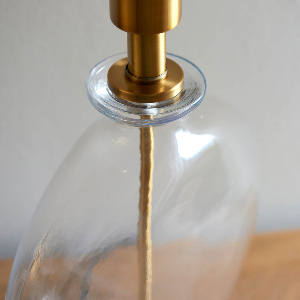 Endon Gideon Single Light Table Lamp - Clear Glass & Antique Brass Plate