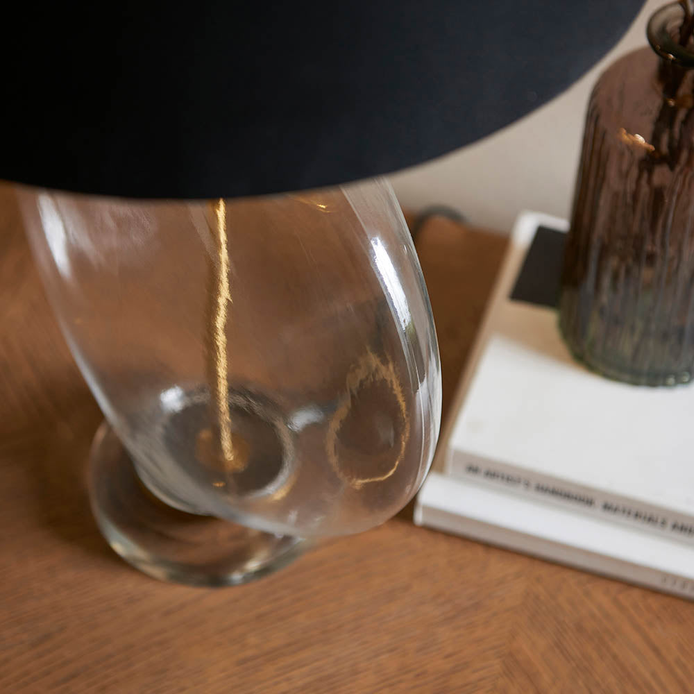 Endon Gideon Single Light Table Lamp - Clear Glass & Antique Brass Plate