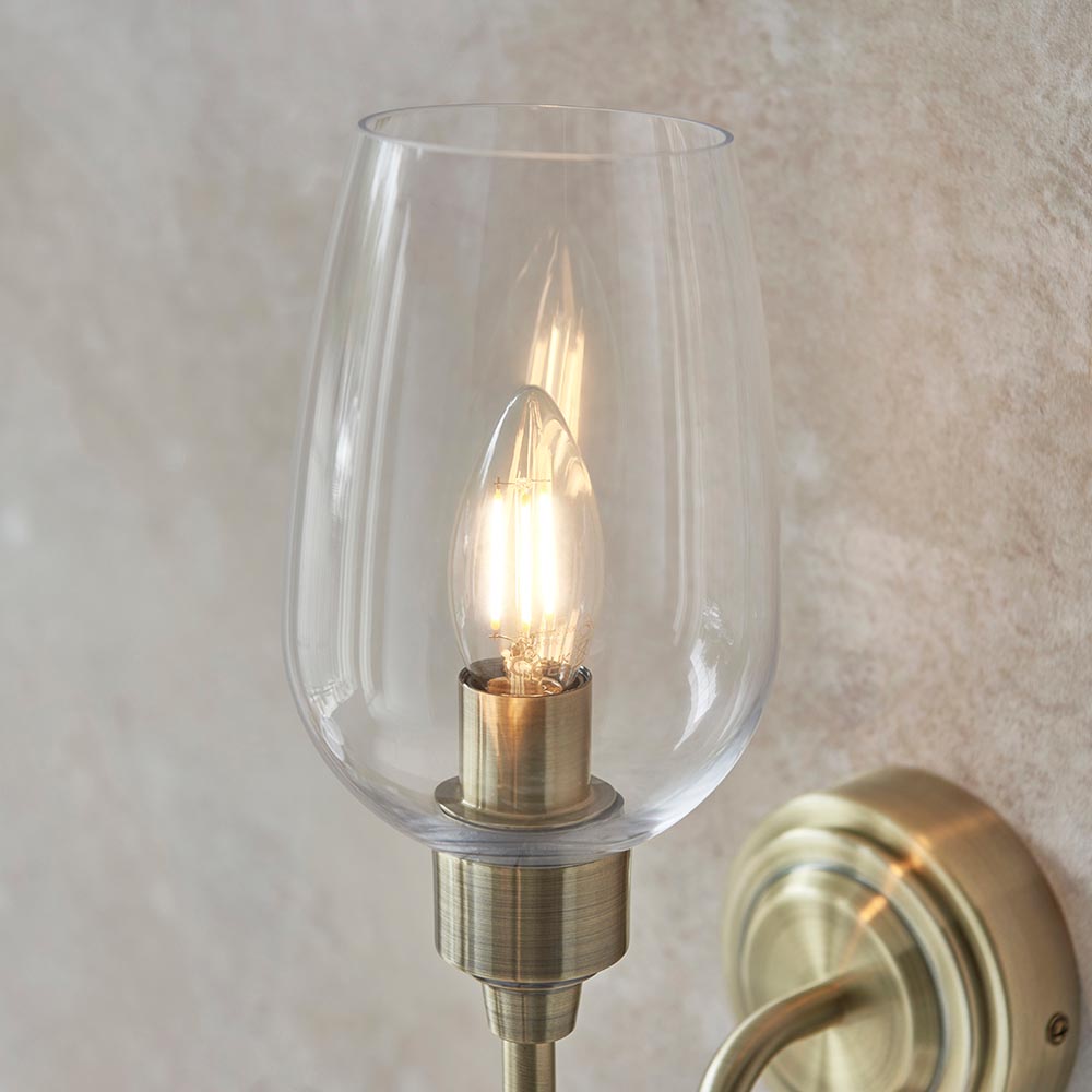 Utopia Walton Single Wall Light - Antique Brass Plate & Clear Glass