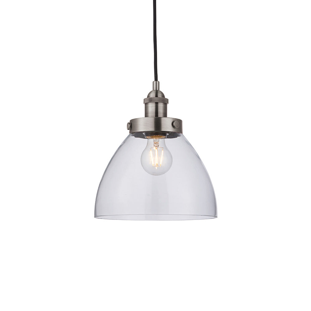 Endon Hansen Single Light Pendant - Brushed Silver Paint & Clear Glass