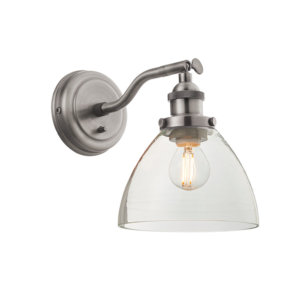 Endon Hansen Single Light Wall Light - Brushed Silver Paint & Clear Glass