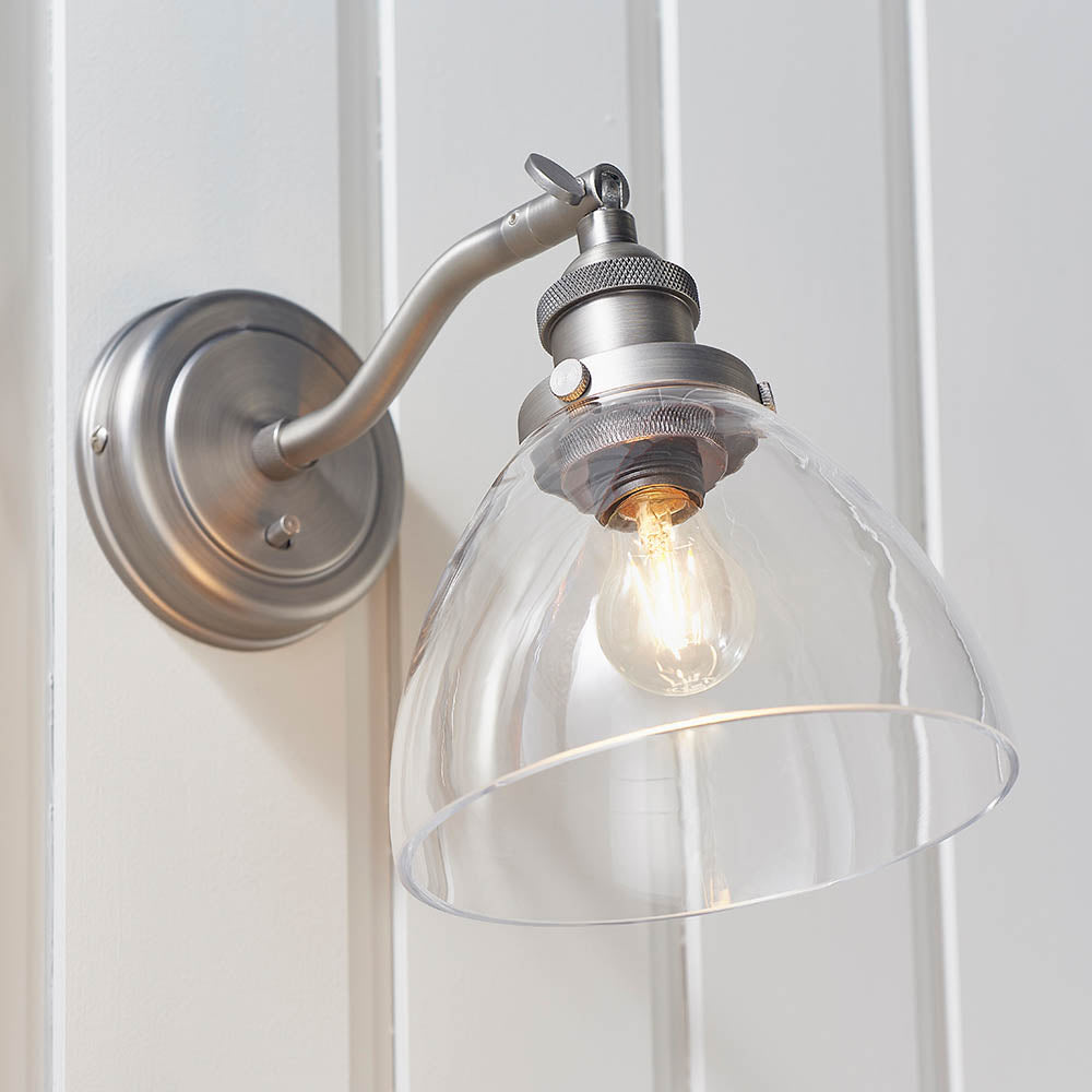Endon Hansen Single Light Wall Light - Brushed Silver Paint & Clear Glass