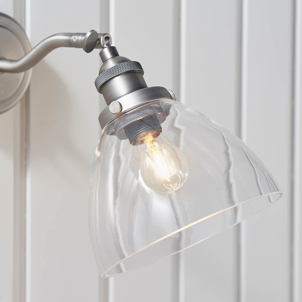 Endon Hansen Single Light Wall Light - Brushed Silver Paint & Clear Glass
