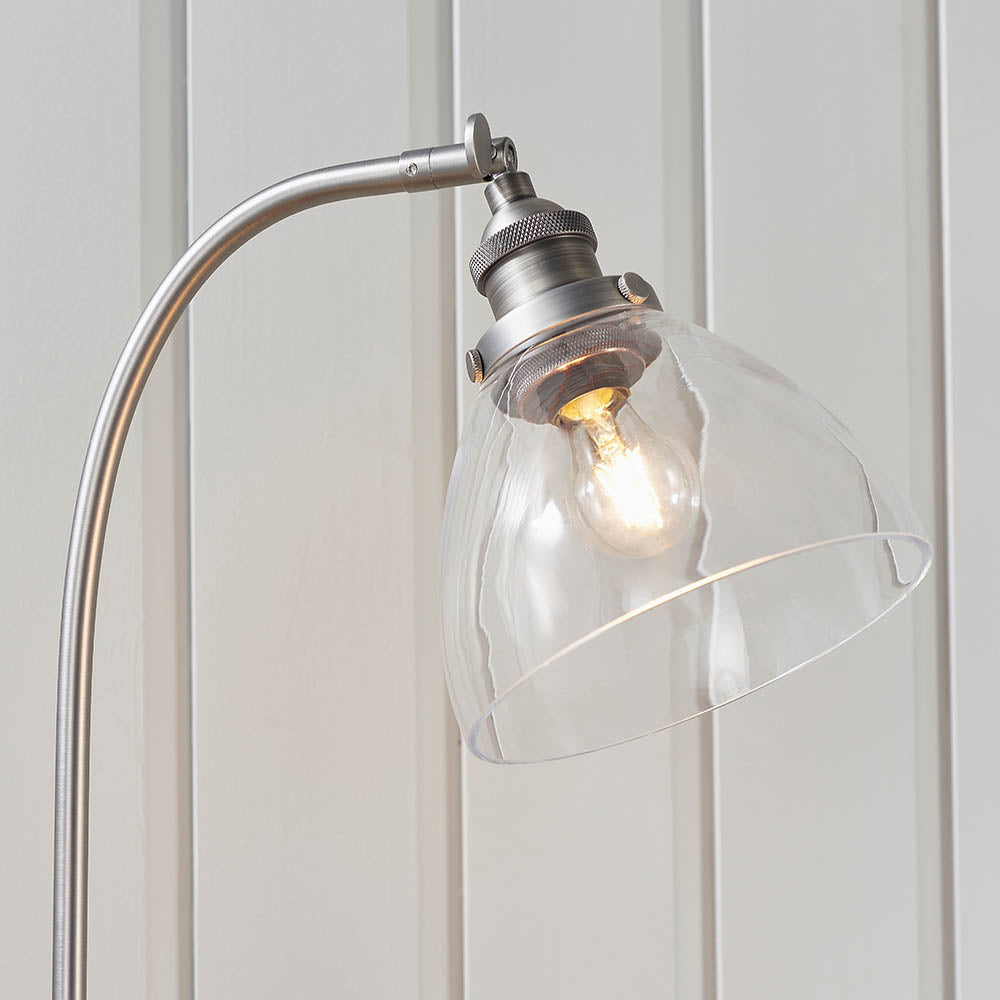 Endon Hansen Single Light Table Lamp - Brushed Silver Paint & Clear Glass