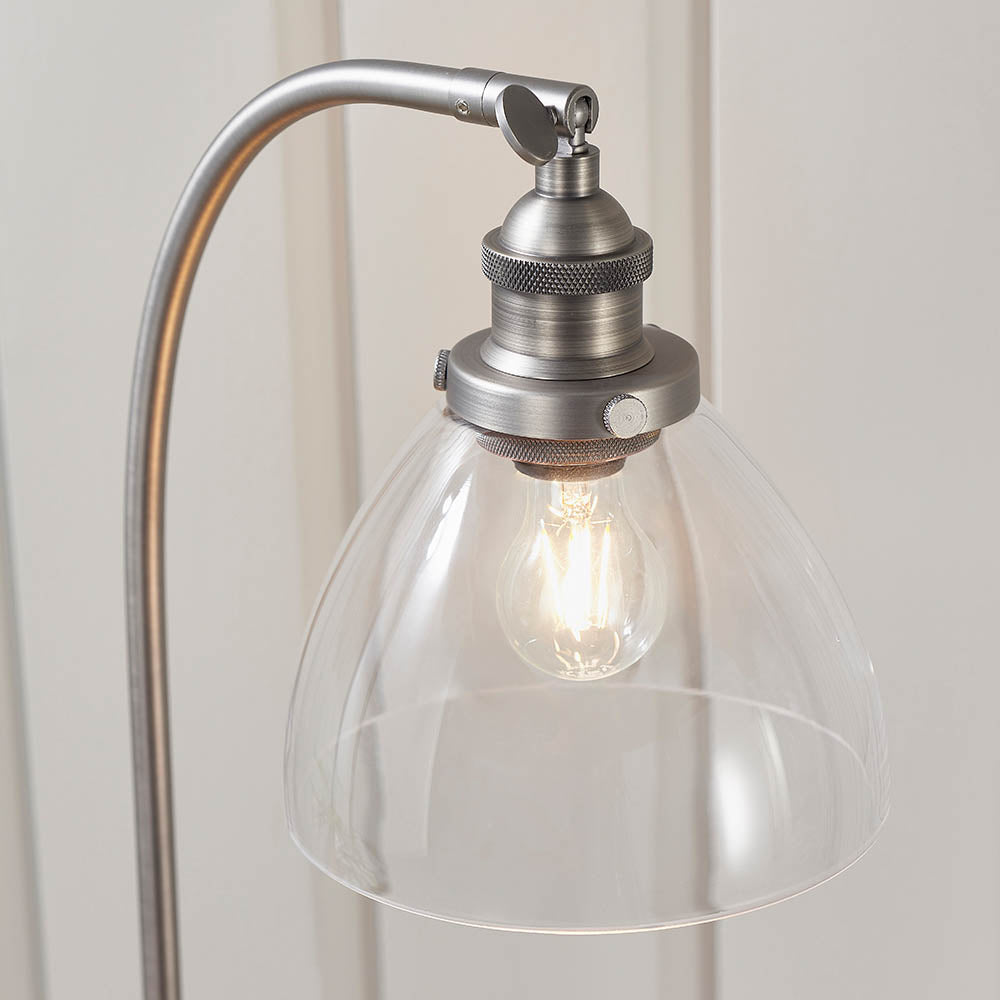 Endon Hansen Single Light Table Lamp - Brushed Silver Paint & Clear Glass