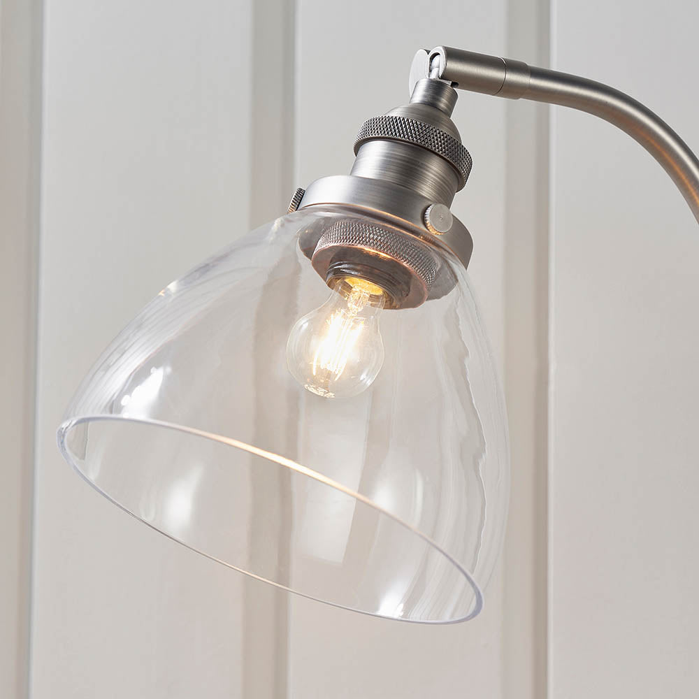 Endon Hansen Single Light Table Lamp - Brushed Silver Paint & Clear Glass