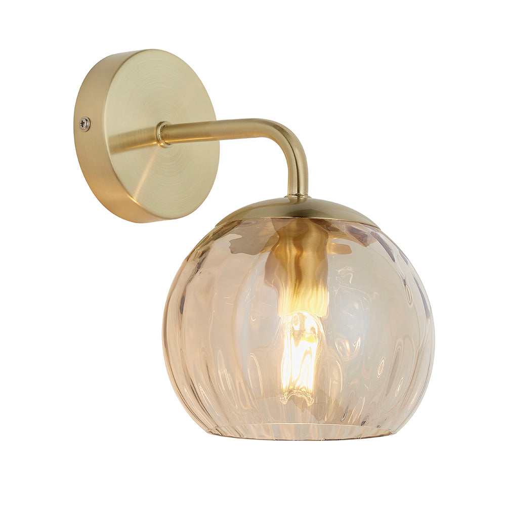 Endon Dimple Single Light Wall Light - Satin Brass Plate & Champagne Lustre Glass