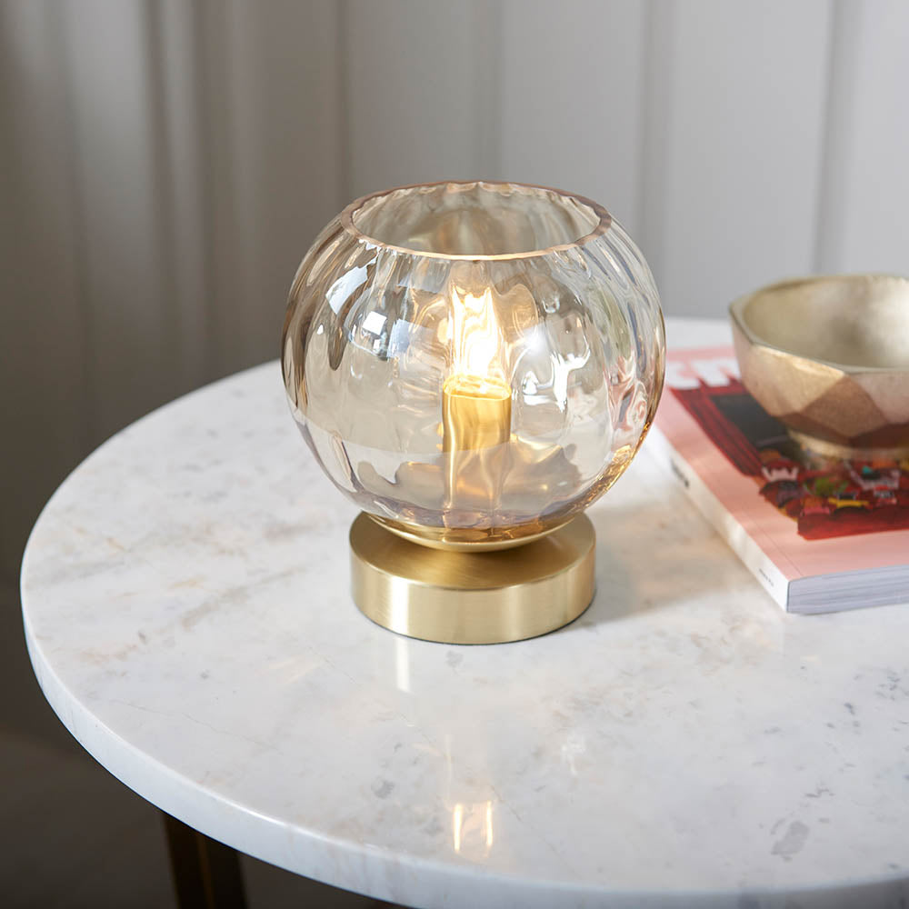 Endon Dimple Single Light Table Lamp - Satin Brass Plate & Champagne Lustre Glass