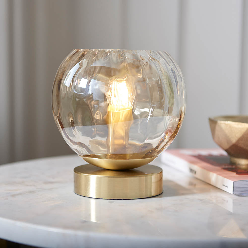 Endon Dimple Single Light Table Lamp - Satin Brass Plate & Champagne Lustre Glass