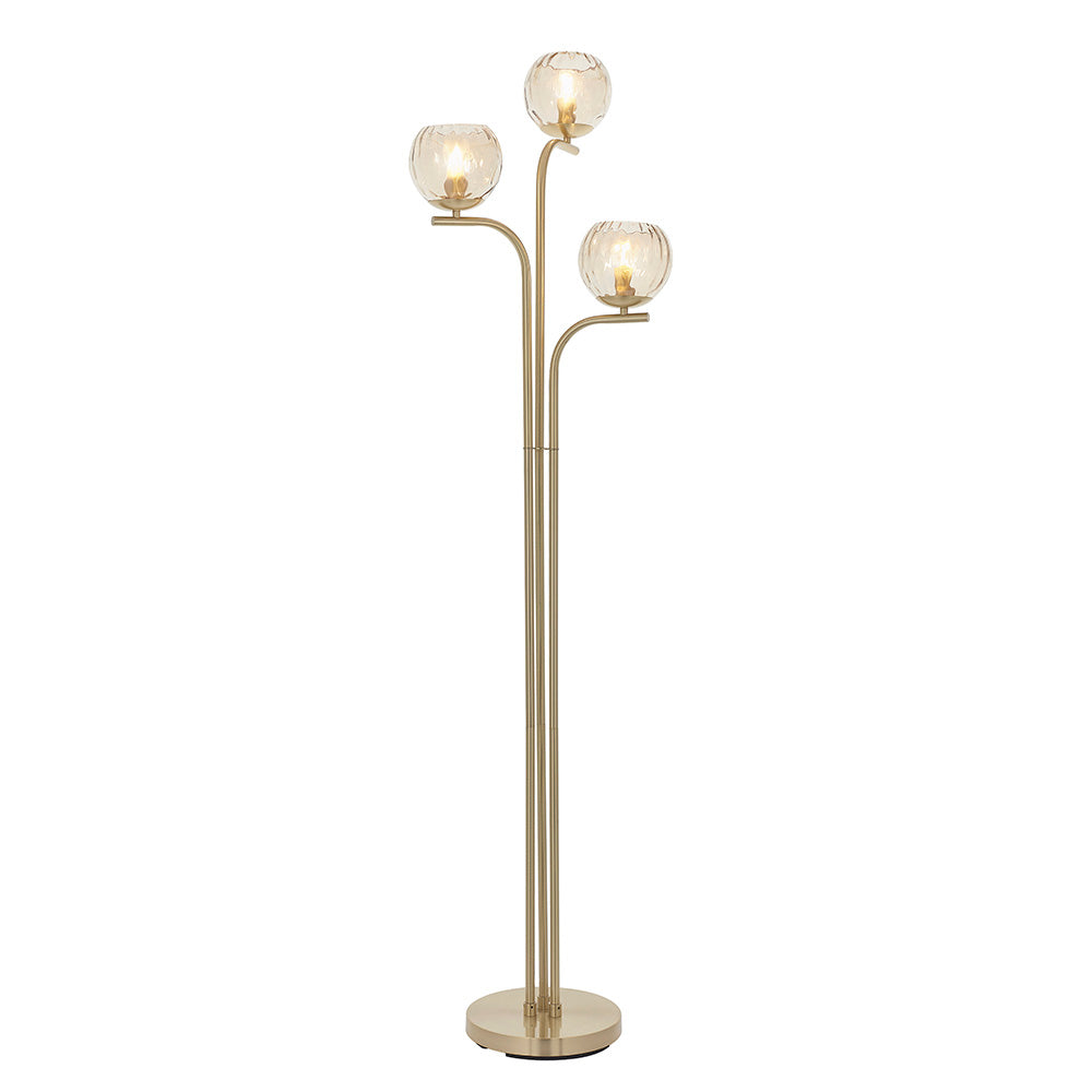 Endon Dimple 3 Light Floor Lamp - Satin Brass Plate & Champagne Lustre Glass