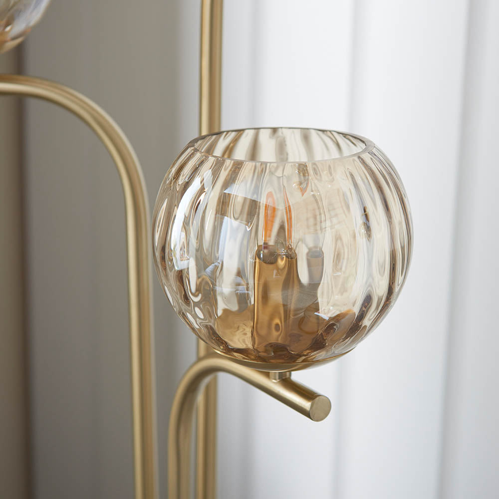 Endon Dimple 3 Light Floor Lamp - Satin Brass Plate & Champagne Lustre Glass