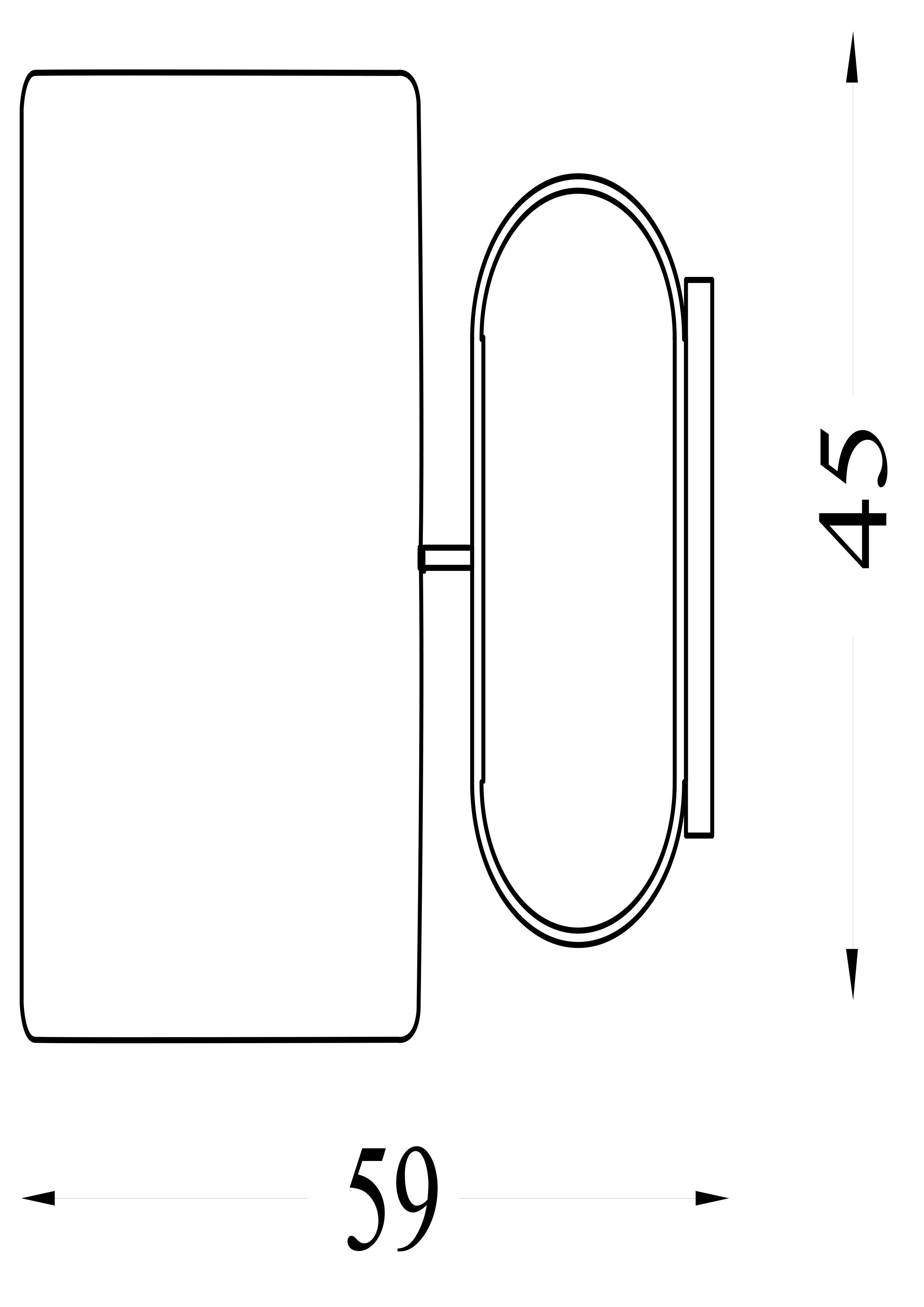 Line drawing of the Sleek table lamp with a grey shade, showing the front and side profile of the oval shade and base.