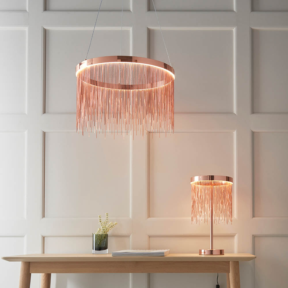 Endon Zelma Single Light Table Lamp - Brushed Copper Plate & Copper