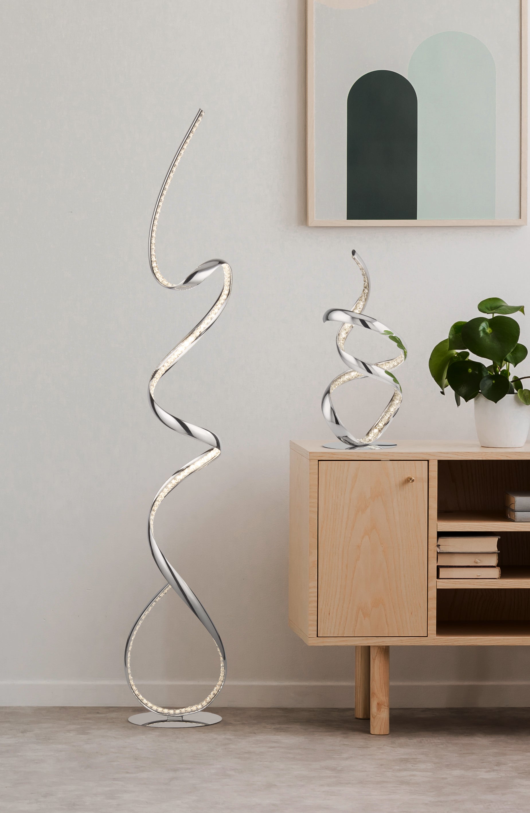 Searchlight Tennyson LED Floor Lamp - Chrome & Clear Crystal