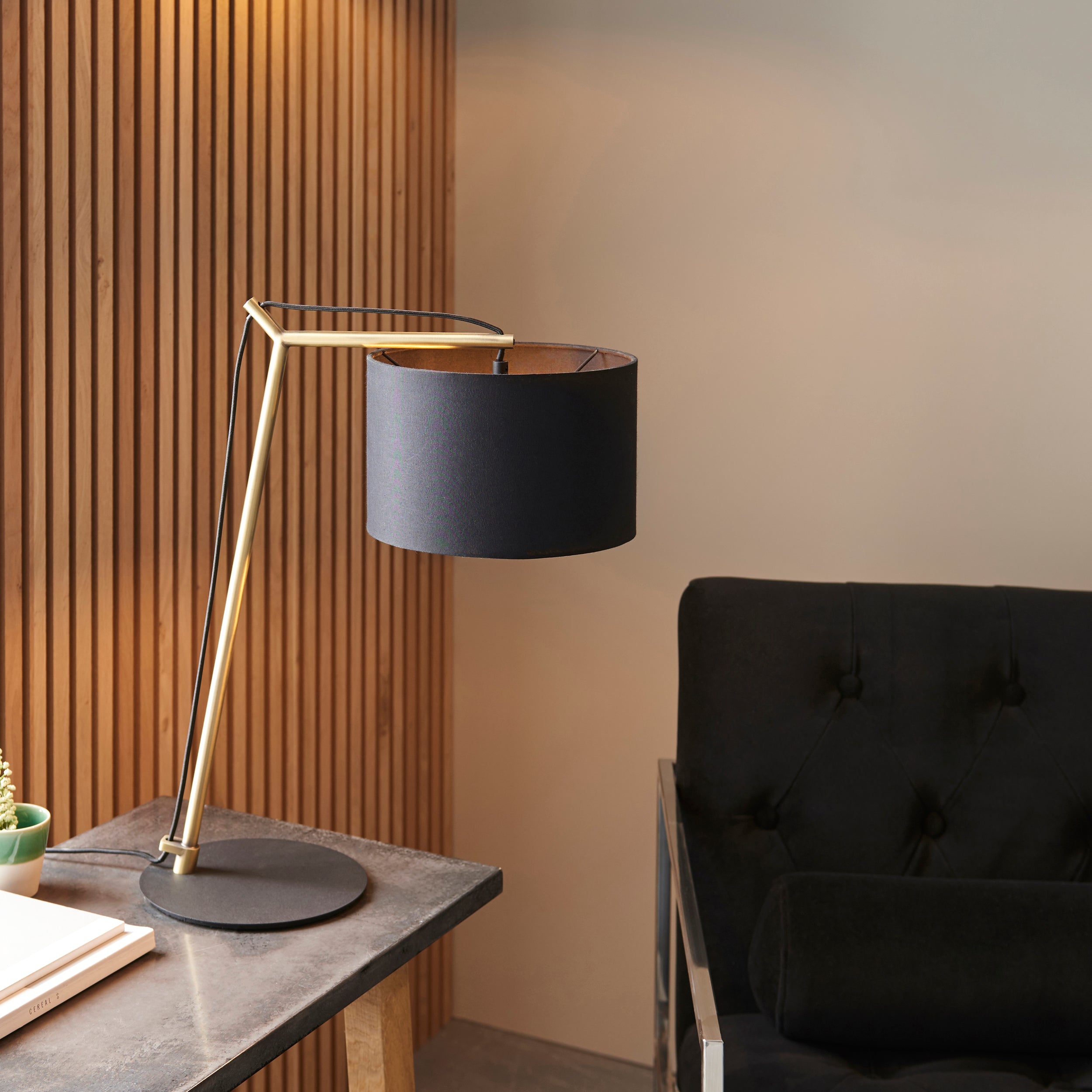 Endon Point Table Lamp - Matt Brass And Black Shade