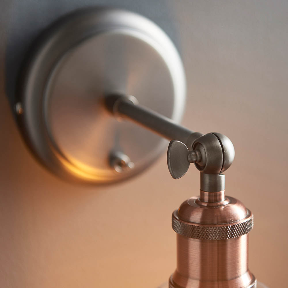 Endon Hal Single Light Wall Light with Glass Shade - Aged Pewter & Aged Copper Plate