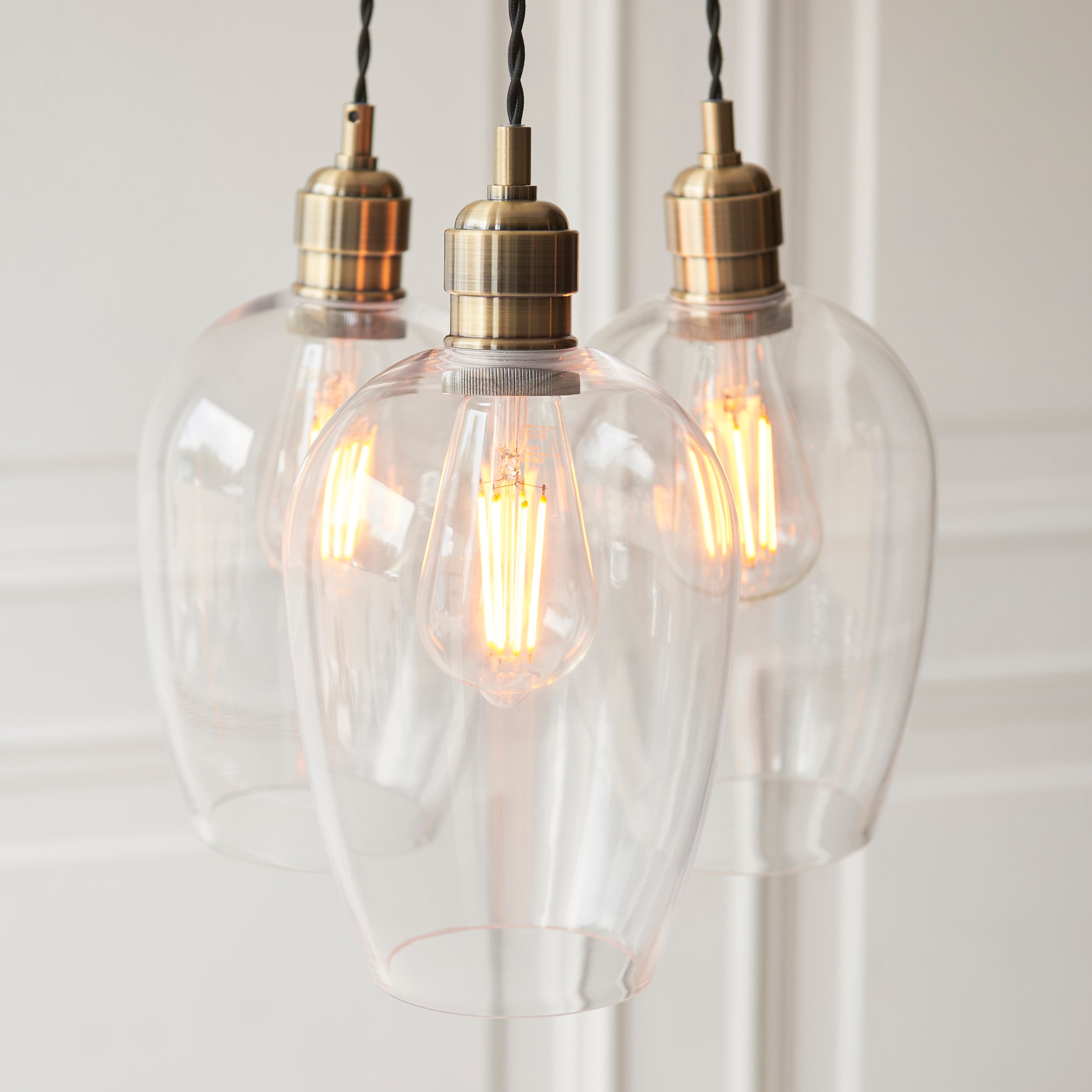 Utopia Finesse 3 Light Cluster Ceiling Pendant - Antique Brass & Clear Glass